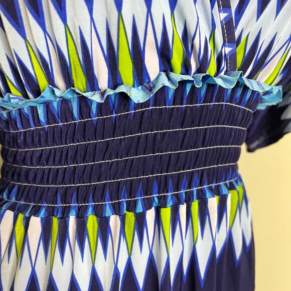 5th & Love Maxi Dress MEDIUM Blue Dolman Keyhole Jersey V-Neck Smocked Ruffle - Picture 5 of 9